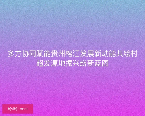 多方协同赋能贵州榕江发展新动能共绘村超发源地振兴崭新蓝图