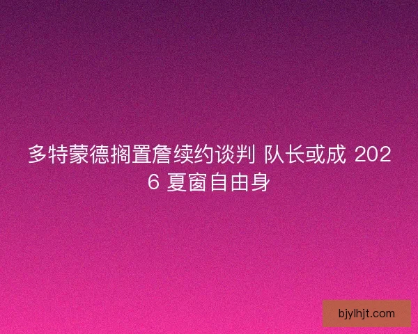 多特蒙德搁置詹续约谈判 队长或成 2026 夏窗自由身